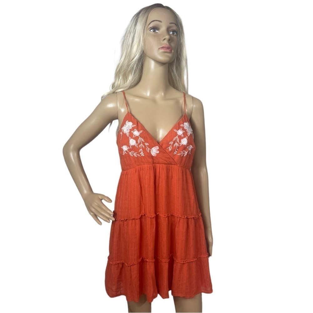 ALTAR'D State Burnt Orange & White Boho Spaghetti Strap Dress